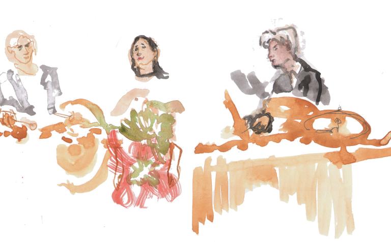 Jonny Axelsson och Alexandra Büchel, live-teckning Jenny Soep